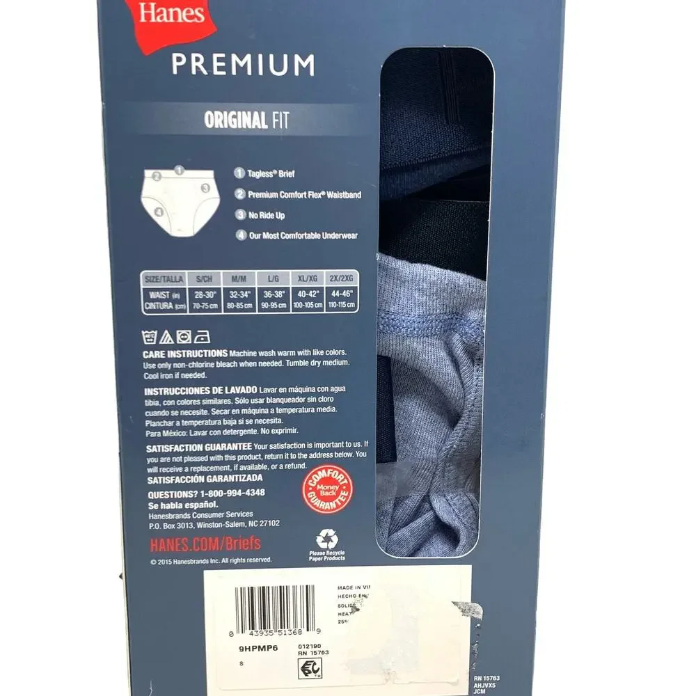 Men's Hanes Premium Original‎ Fit Tagless Briefs 3 Pack S/P 28-30